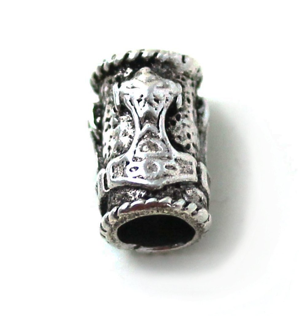 LynnAround 925 Sterling Silver Norse Thors Hammer Beard Beads Rings, Dreadlock Nordic Viking Pirate Hair, Pagan Jewelry