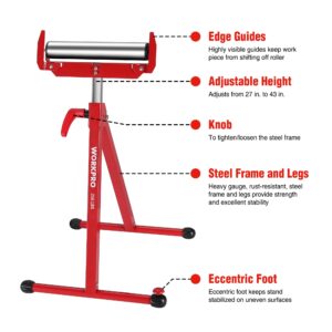 WORKPRO Folding Roller Stand Height Adjustable, Heavy Duty 250 LB Load Capacity, Outfeed Woodworking