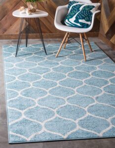 unique loom trellis frieze collection area rug - rounded (5' 1" x 8', light blue/ ivory)