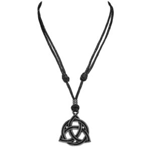 BlueRica Celtic Trinity Knot (Triquetra) on Adjustable Black Cord Necklace