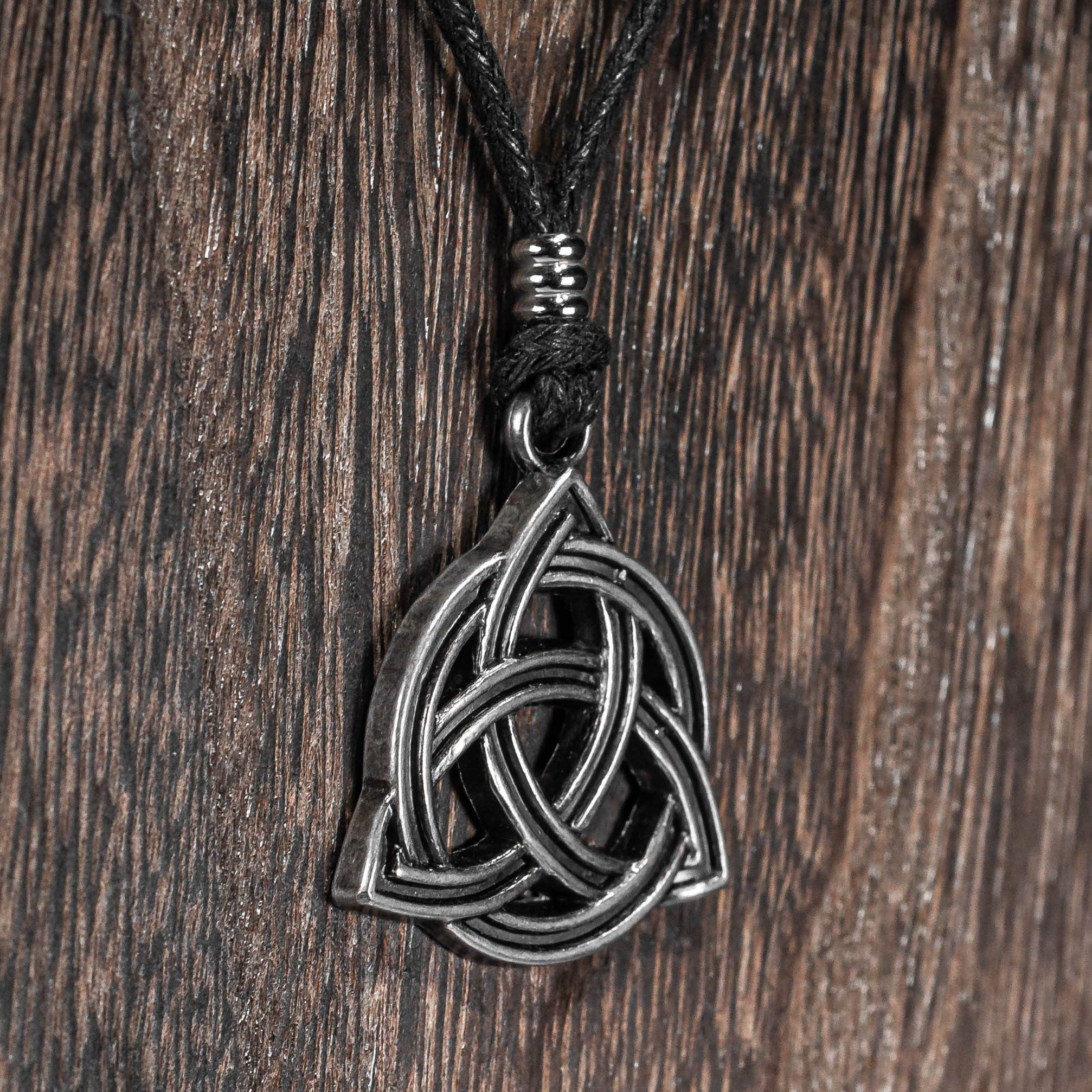 BlueRica Celtic Trinity Knot (Triquetra) on Adjustable Black Cord Necklace