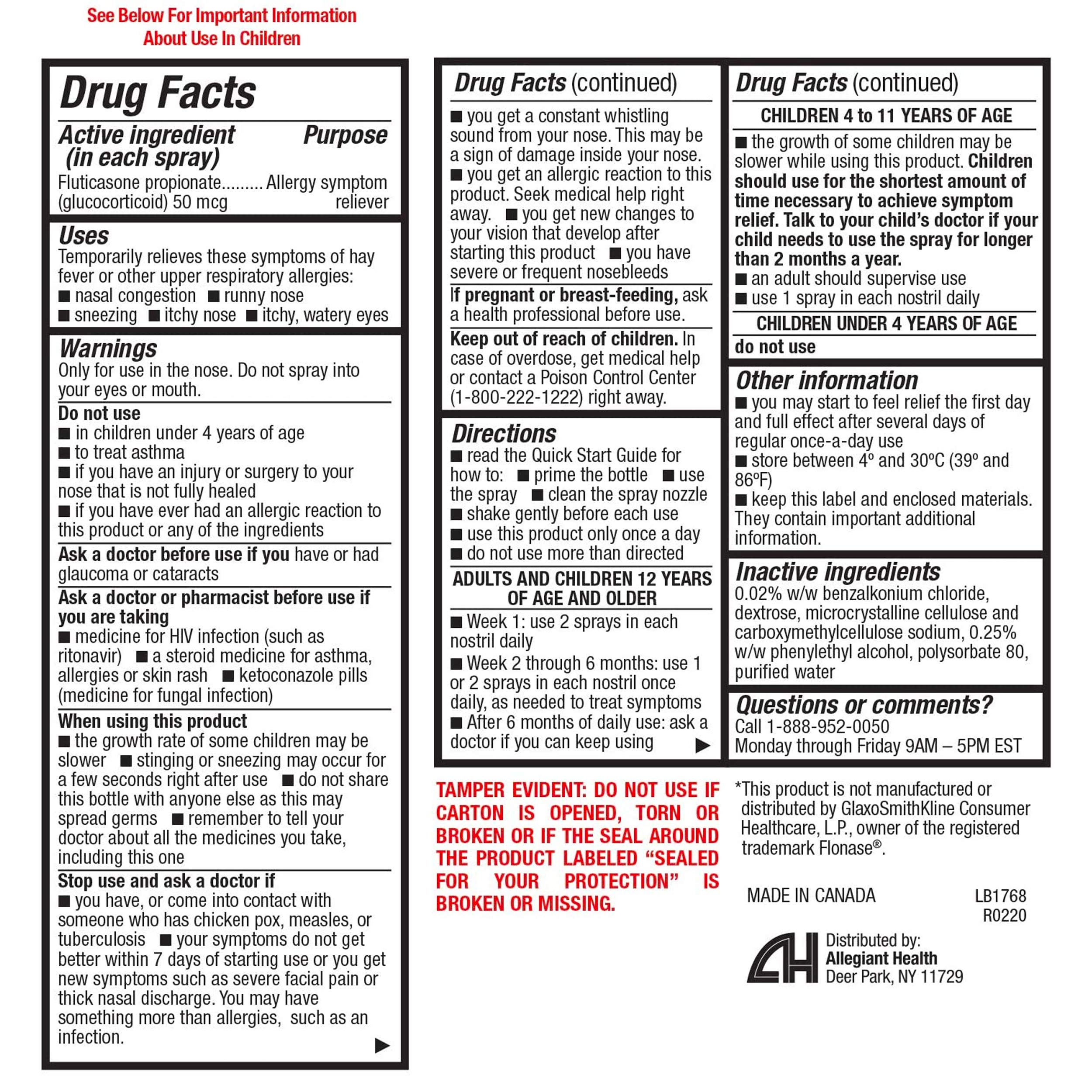 HealthA2Z Fluticasone Propionate Nasal Sprays, 24 Hour Allergy Relief,120 Sprays, 0.54 fl oz