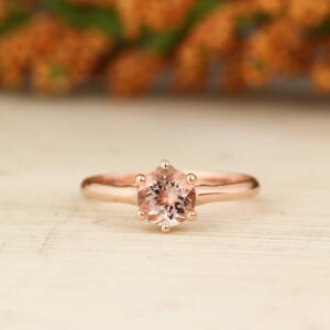 GNGJewel Morganite Collection Natural 6mm Round Moragnite Solitaire Engagement Ring in 10K Rose Gold (7)