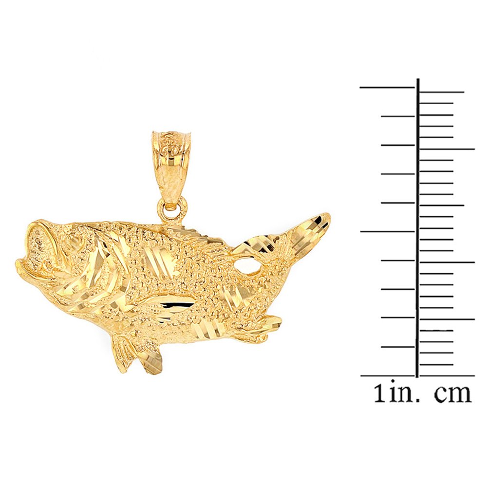 Solid 10k Yellow Gold Sea Bass with Tail Up Pendant