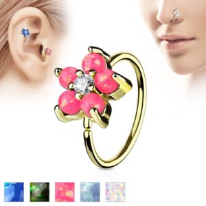 Lobal Domination 1 Gold Bendable Opal Glitter Flower Hoop Nose/Cartilage Ring Annealed Surgical Steel (White)