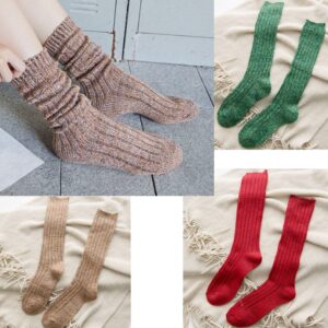 TINTAO 3 Pairs Women Winter Wool Cable Knit Crew Knee High Boot Socks,Size 5-11#W919 (Polyester Blend, Color A01)