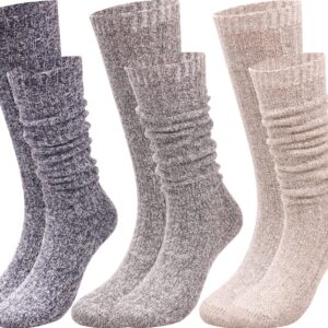 TINTAO 3 Pairs Women Winter Wool Cable Knit Crew Knee High Boot Socks,Size 5-11#W919 (Polyester Blend, Color A01)