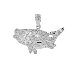 925 Sterling Silver Sea Bass with Tail Up Pendant