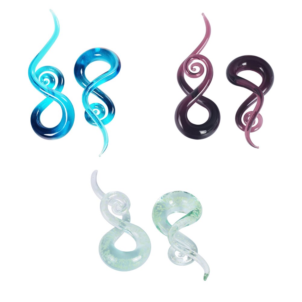 YOFANST Ear Stretching Glass Spiral Tapers Gauges 0g 6pcs Blue, Glow in the Dark, Purple