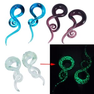 YOFANST Ear Stretching Glass Spiral Tapers Gauges 0g 6pcs Blue, Glow in the Dark, Purple