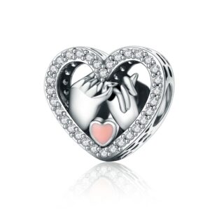 BISAER Love Heart Charm 925 Sterling Silver for Woman Girl Beads Gifts for Women Fit Pandora Bracelet&Necklace