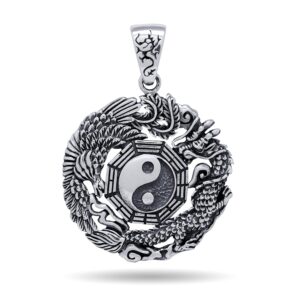 925 sterling silver yin yang chinese dragon big bird mystic jewelry pendant