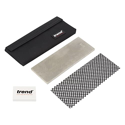 Trend 8-Inch Diamond Sharpening & Flattening Stone, Double Sided (180/600 Grit) Bench Stone with Pouch, Cleaning Block & Non-Slip Mat, DWS/CP8/FX