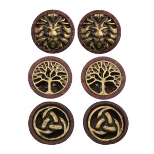 Jovivi 3 Pairs Organic Sono Wood Lion Head/Tree Life Fake Ear Plugs Cheater Gauges 10mm Illusion Screw Stud Earrings