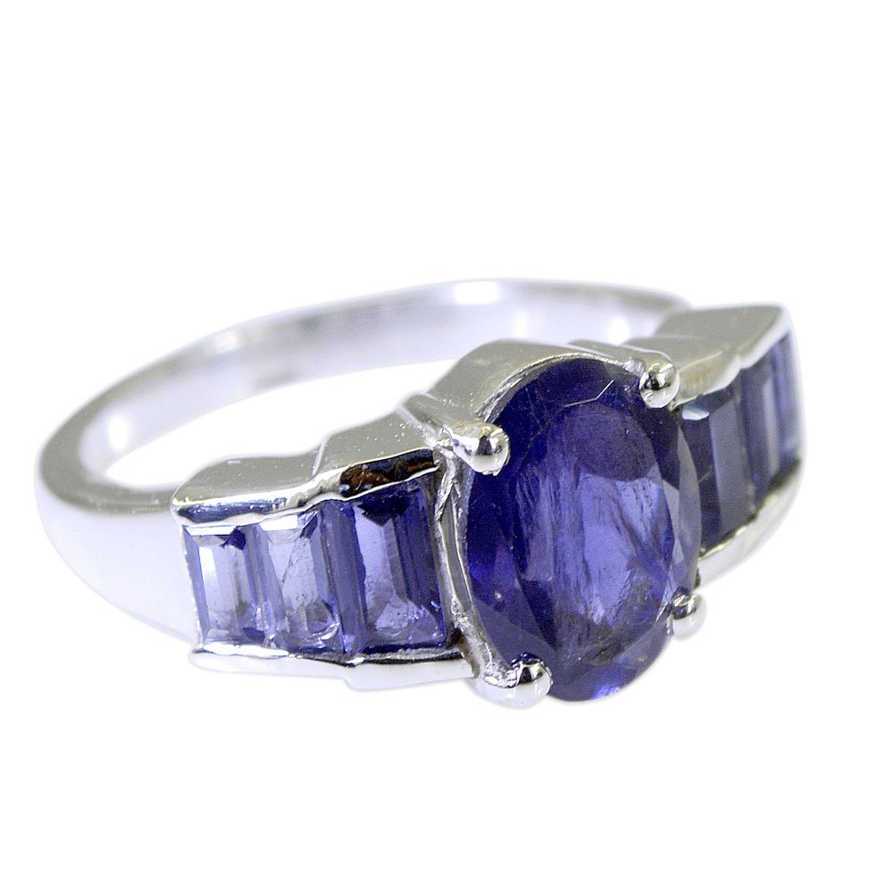 55Carat Natural Gemstone Mixed Shape Iolite Ring Silver for Men Women in Size US 5,6,7,8,9,10,11,12,13