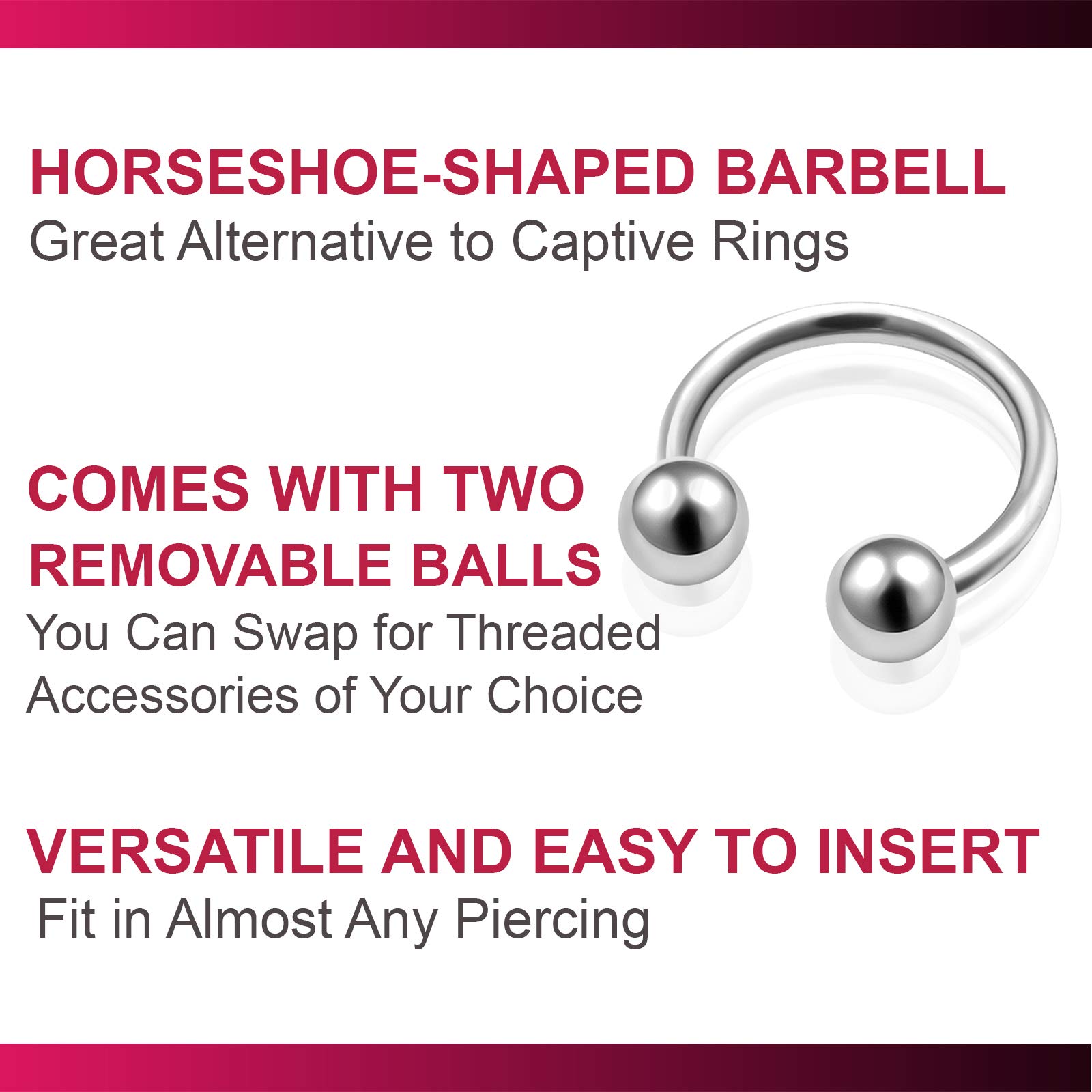 bodyjewellery 2pcs 18g Circular Barbell Ear Cartilage Eyebrow Horseshoe Lip Septum Nose Ring Tragus Helix Snake Bite 3mm Ball - 6mm