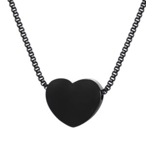 U7 Cute Heart Choker with Black Gun Plated Italian Box Chain Pendant Necklace, 17-19 Inch