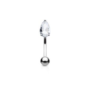 Pierced Owl 16GA 316L Surgical Steel Prong Set CZ Crystal Teardrop Eyebrow Curved Barbell (Silver Tone/Clear)