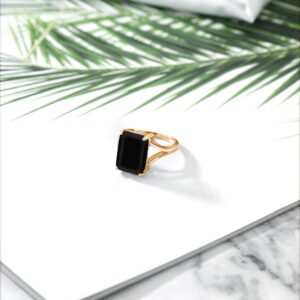 Gem Stone King 18K Yellow Gold Plated Silver Black Onyx Ring For Women (6.60 Cttw, Emerald Cut 14X10MM, Gemstone Birthstone, Available In Size 5, 6, 7, 8, 9)