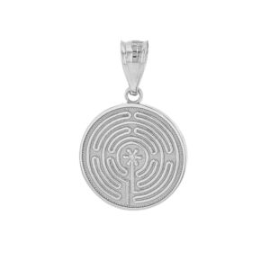 Claddagh Gold Dainty 925 Sterling Silver Chartres Meditation Labyrinth Disc Charm Pendant