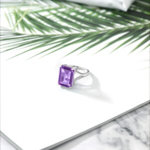 Gem Stone King 925 Sterling Silver Purple Amethyst Solitaire Ring For Women (7.00 Cttw, Emerald Cut 14X10MM, Gemstone Birthstone, Available In Size 5, 6, 7, 8, 9)