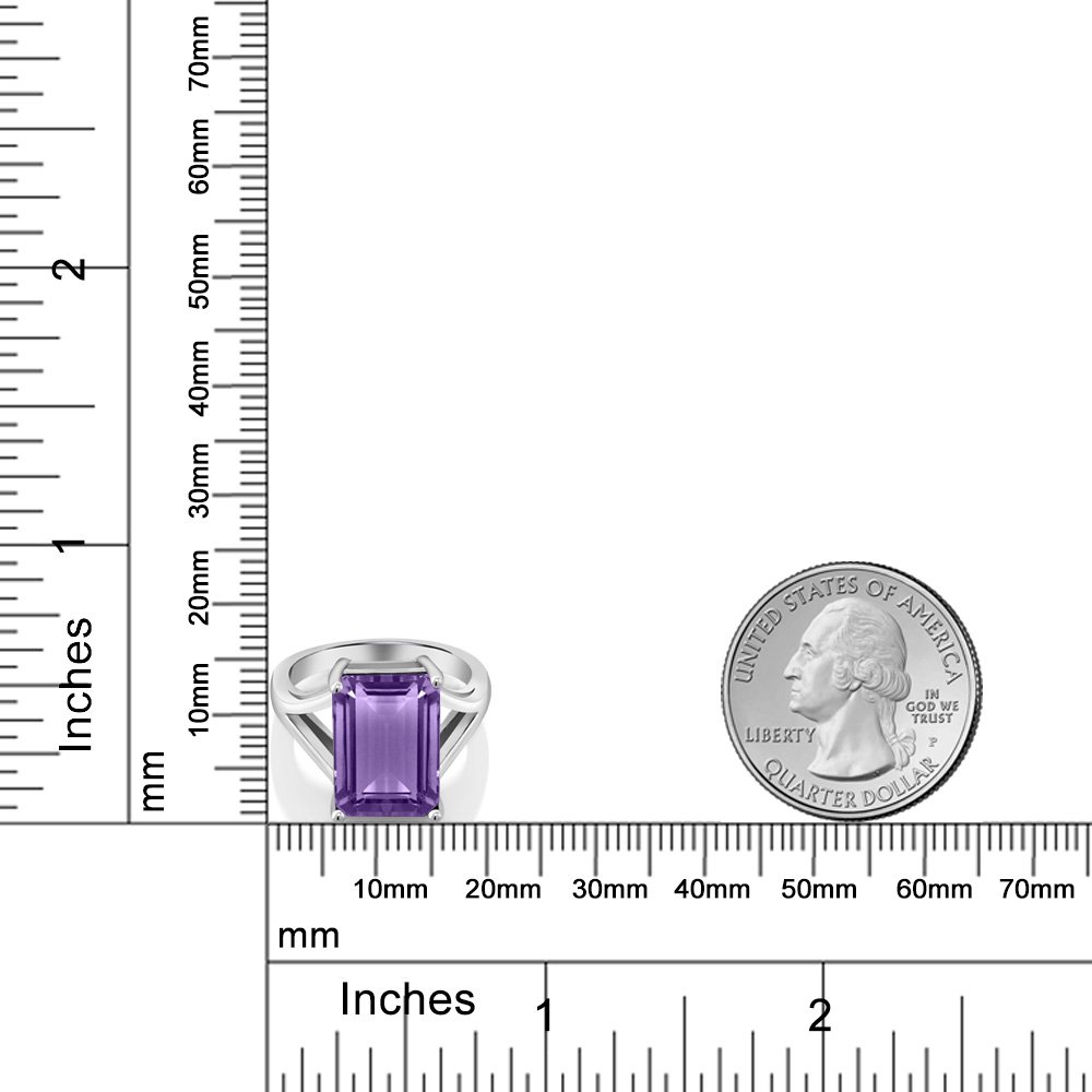 Gem Stone King 925 Sterling Silver Purple Amethyst Solitaire Ring For Women (7.00 Cttw, Emerald Cut 14X10MM, Gemstone Birthstone, Available In Size 5, 6, 7, 8, 9)