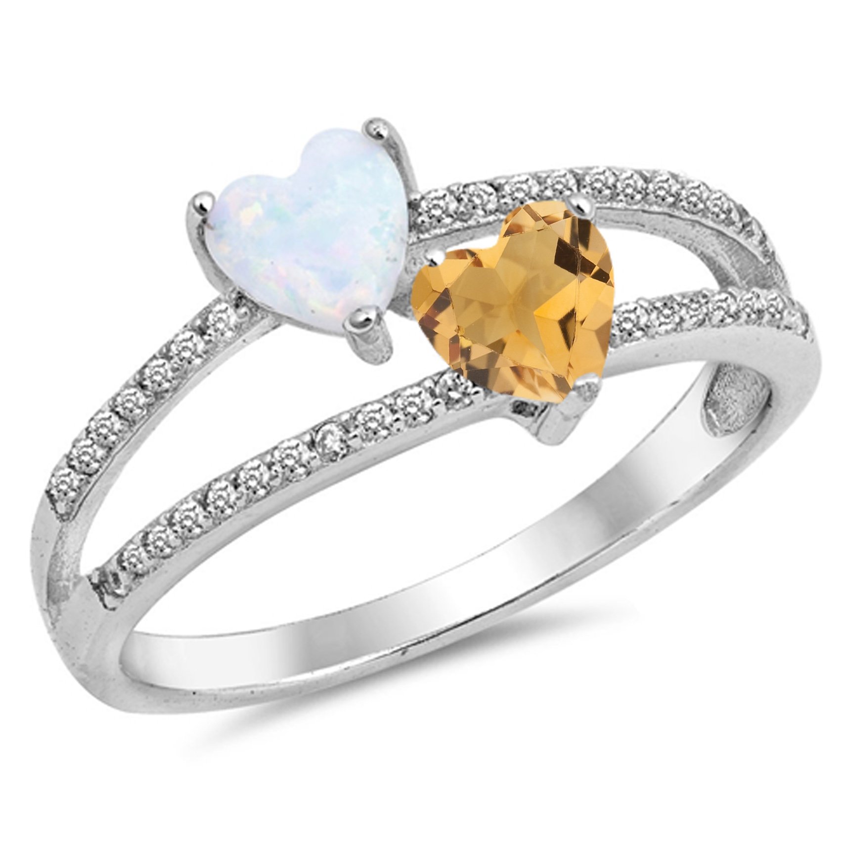 925 Sterling Silver Faceted Natural Genuine Yellow Citrine Heart Ring Size 9