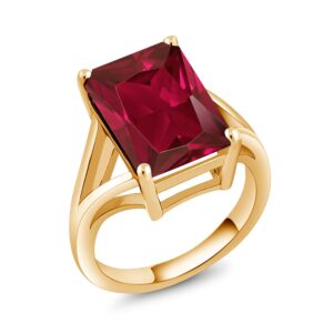 gem stone king 18k yellow gold plated silver emerald cut created ruby solitaire ring for women (8.00 cttw available in size 5, 6, 7, 8, 9)