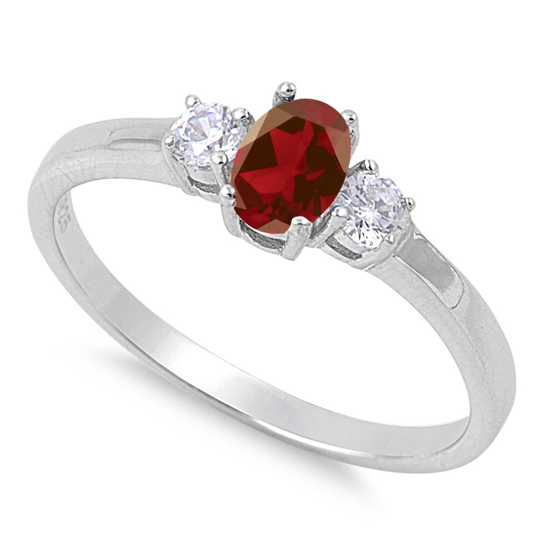 925 Sterling Silver Faceted Natural Genuine Red Garnet Oval Ring Size 10