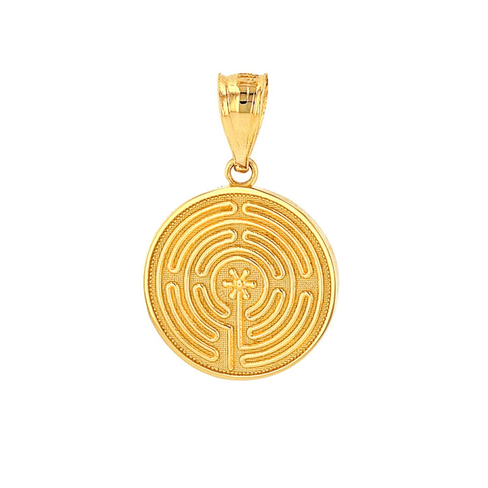 Dainty 14k Yellow Gold Chartres Meditation Labyrinth Disc Charm Pendant