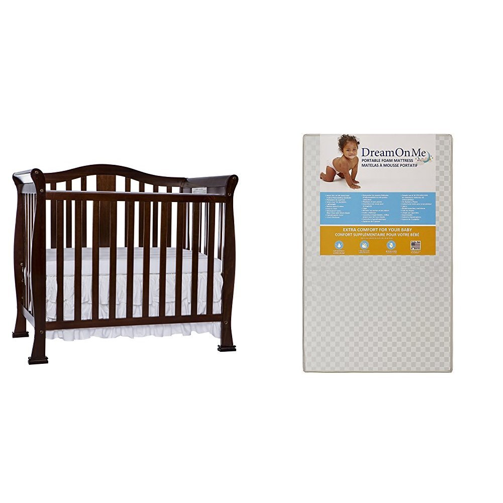 Dream On Me Naples, 4 in 1 Convertible Mini Crib with Dream On Me 3 Portable Crib Mattress, White