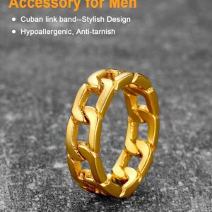 U7 Men Women 18K Gold Plated 7mm Wide Band Cuban Link Chain Ring, Size 7