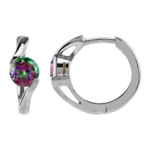 Silvershake 1.16ct. 5mm Round Shape Mystic Fire Topaz White Gold Plated 925 Sterling Silver Huggie Hoop Earrings