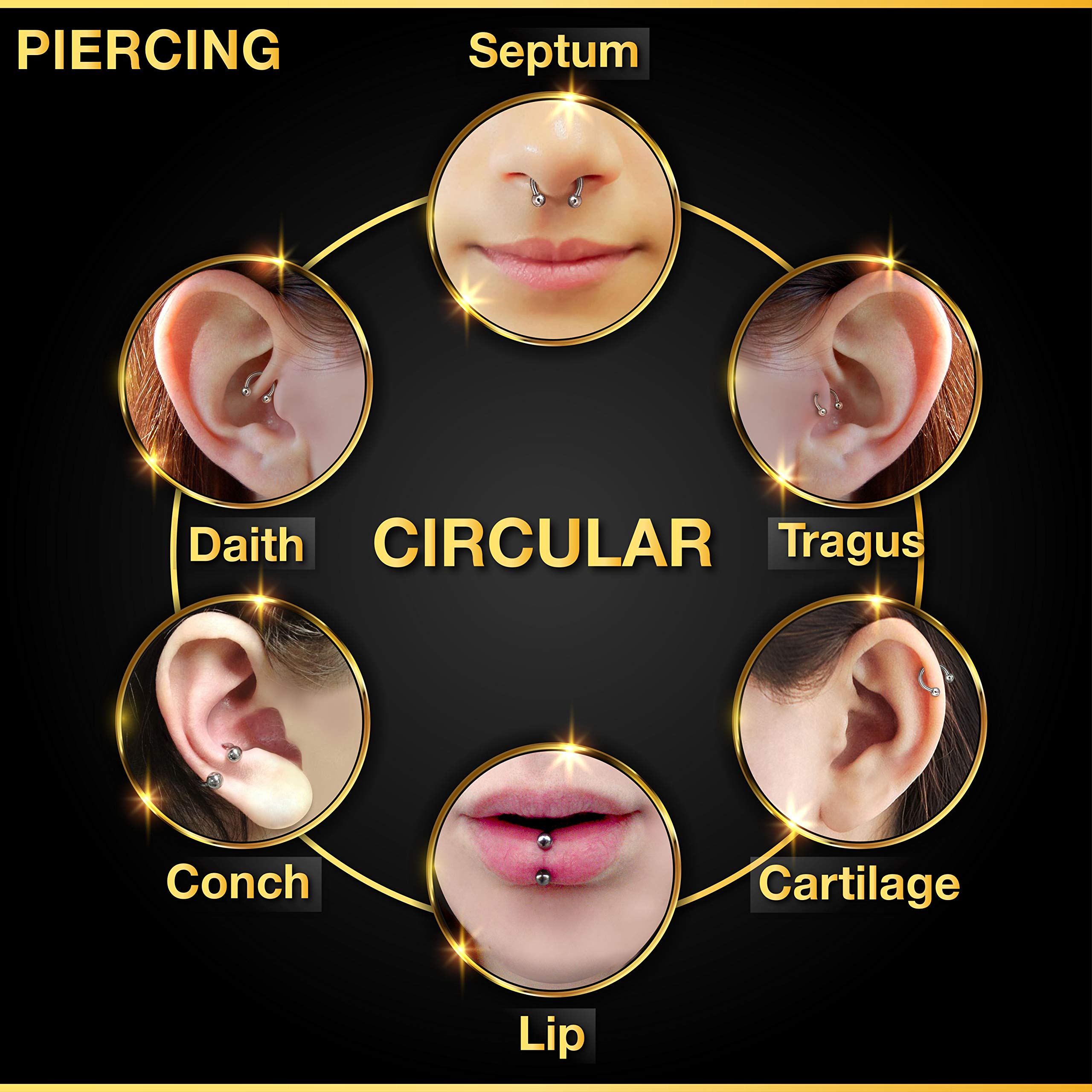 3PCS Surgical Steel Horseshoe Earrings 16g 1/4 6mm 3mm Ball Septum Helix Daith Nose Earrings Cartilage Piercing Jewelry 0113