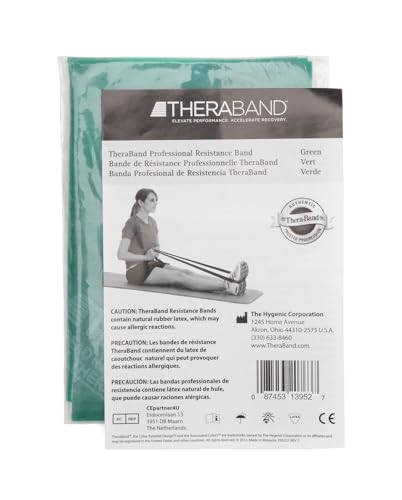 THERABAND Professional Latex Resistance Bands, Individual 6 Ft Elastic Band for Upper & Lower Body Exercise, Physical Therapy, Pilates, At-Home Workouts, 6 Foot, Green, Heavy, Intermediate Level 1