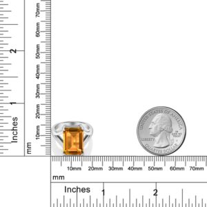 Gem Stone King 925 Sterling Silver Yellow Citrine Solitaire Engagement Ring For Women (8.20 Cttw, Emerald Cut 14X10MM, Gemstone Birthstone, Available 5,6,7,8,9) (Size 6)