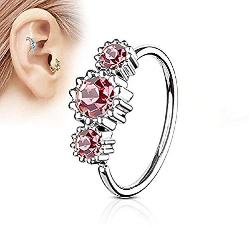 316L Surgical Steel 3 Round CZ Set Gold IP Plated WildKlass Hoop Ring for Nose & Ear Cartilage (Aurora Borealis)