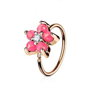 rose gold ip plated opal glitter set flower petals cz center 316l surgical steel wildklass hoop ring for nose & ear cartilage (pink)