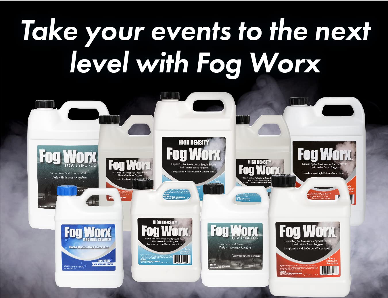 FogWorx Extreme High Density Fog Juice Gallon - Long Lasting, High Output, Odorless Water Based Fog Machine Fluid -for 400 Watt to 1500 Watt Machines