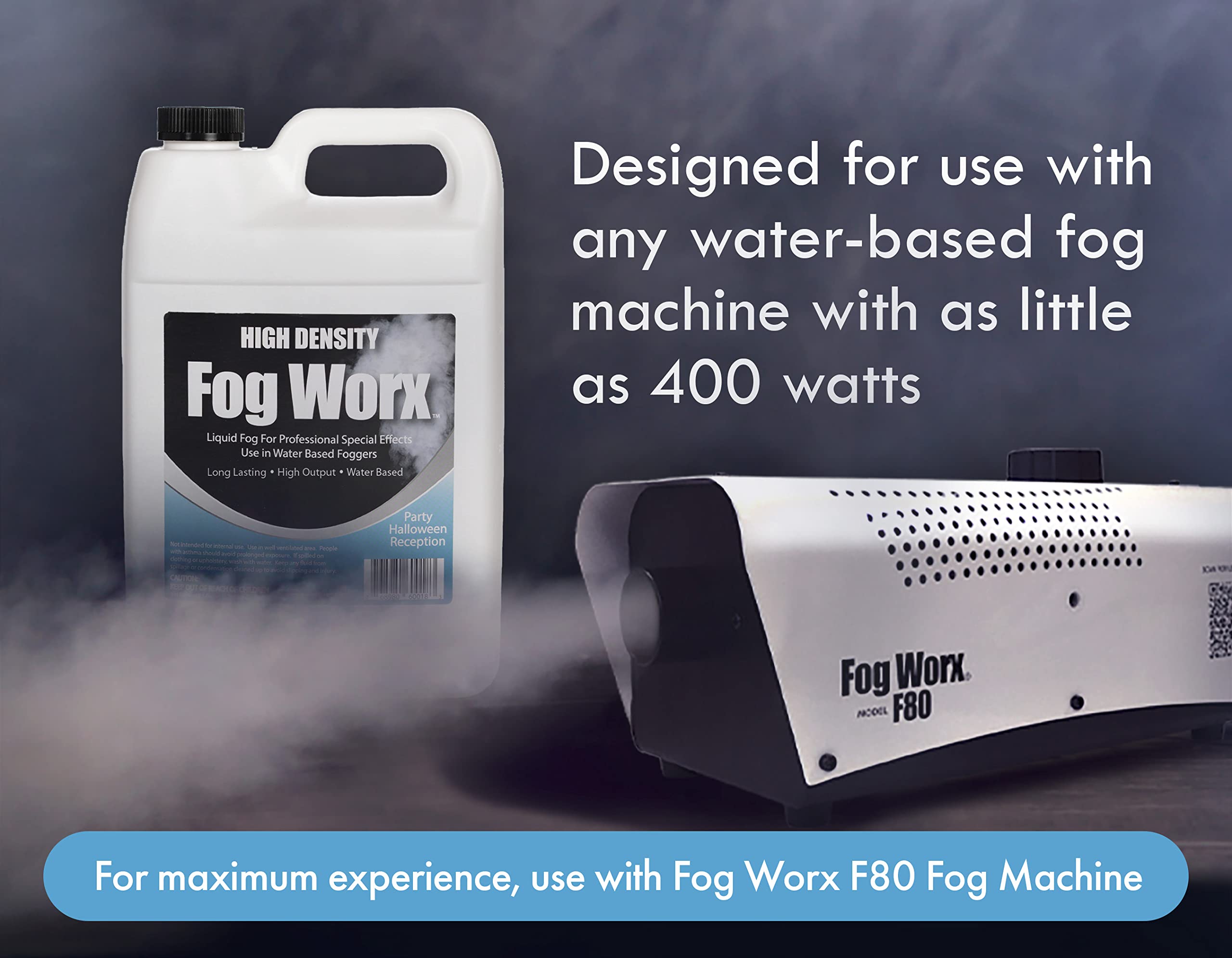 FogWorx Extreme High Density Fog Juice Gallon - Long Lasting, High Output, Odorless Water Based Fog Machine Fluid -for 400 Watt to 1500 Watt Machines