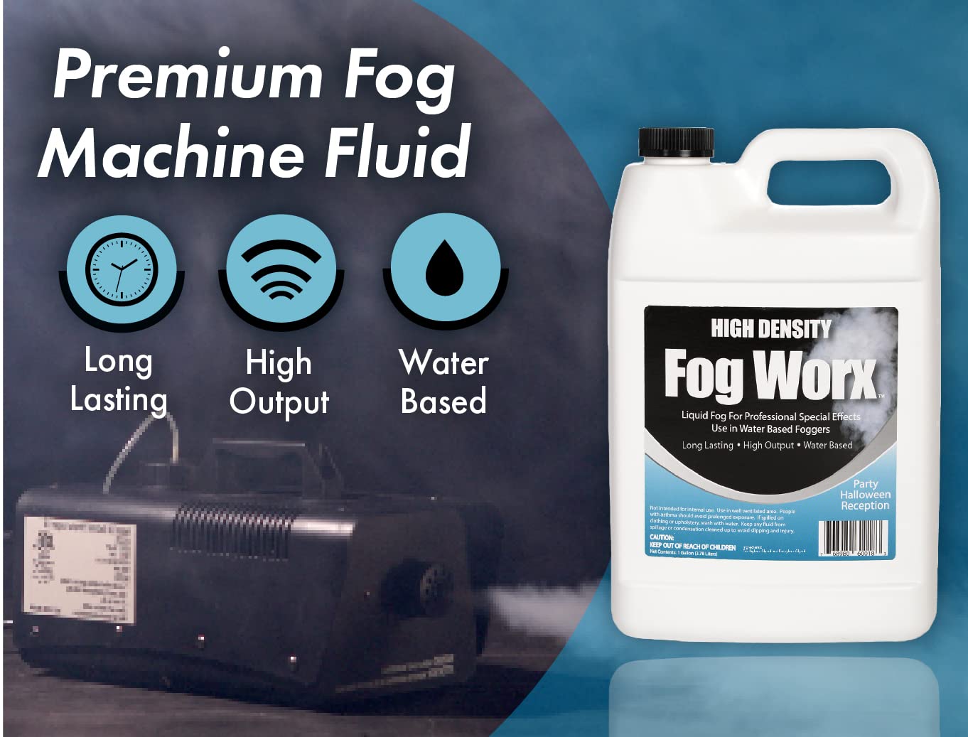 FogWorx Extreme High Density Fog Juice Gallon - Long Lasting, High Output, Odorless Water Based Fog Machine Fluid -for 400 Watt to 1500 Watt Machines