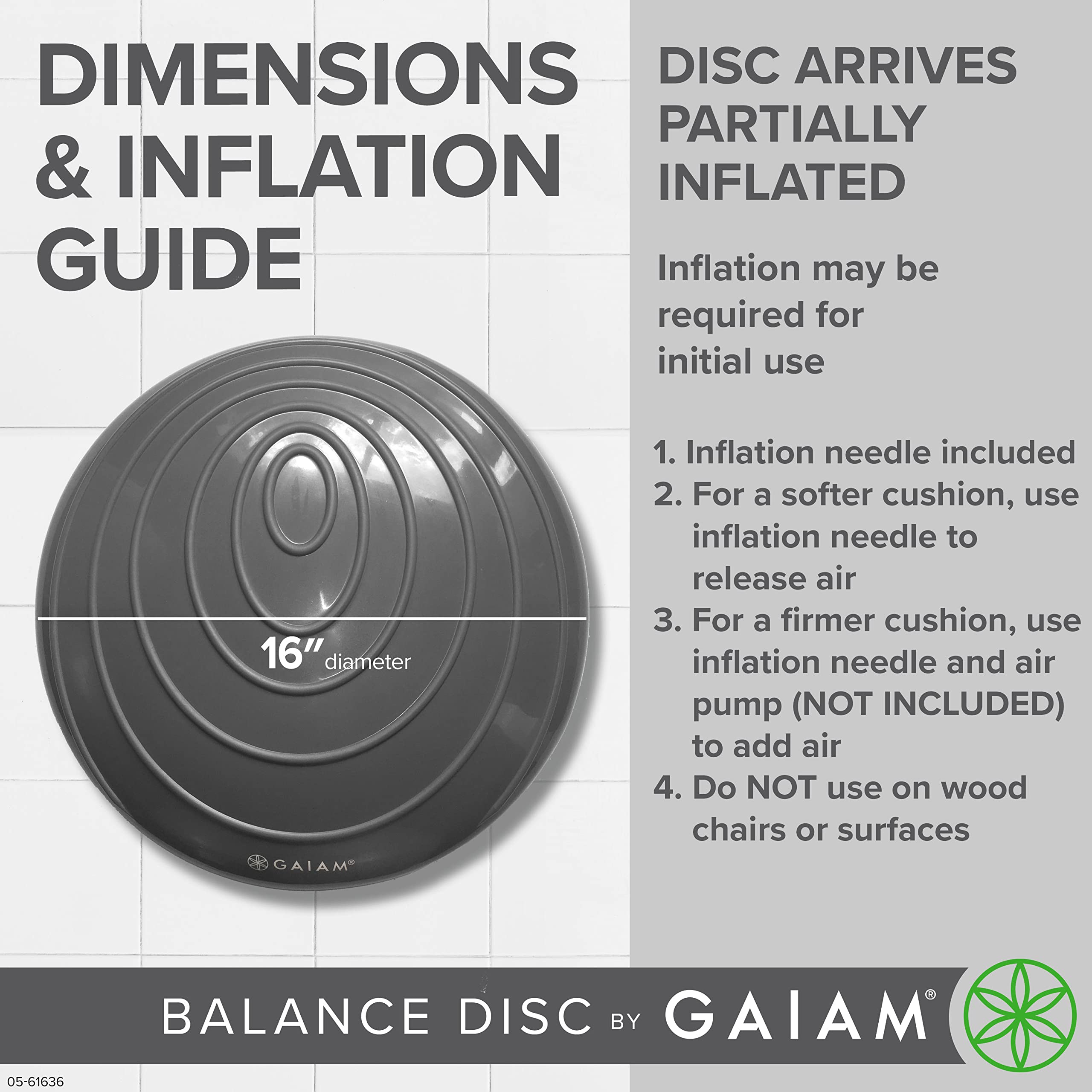 Gaiam Balance Disc Wobble Cushion Stability Core Trainer For Home Or Office Desk Chair & Kids Alternative Classroom Sensory Wiggle Seat - Grey , 16 Inch