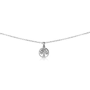 B. BRILLIANT Tree of Life Necklace for Women Sterling Silver Dainty Short Choker Pendant Charm