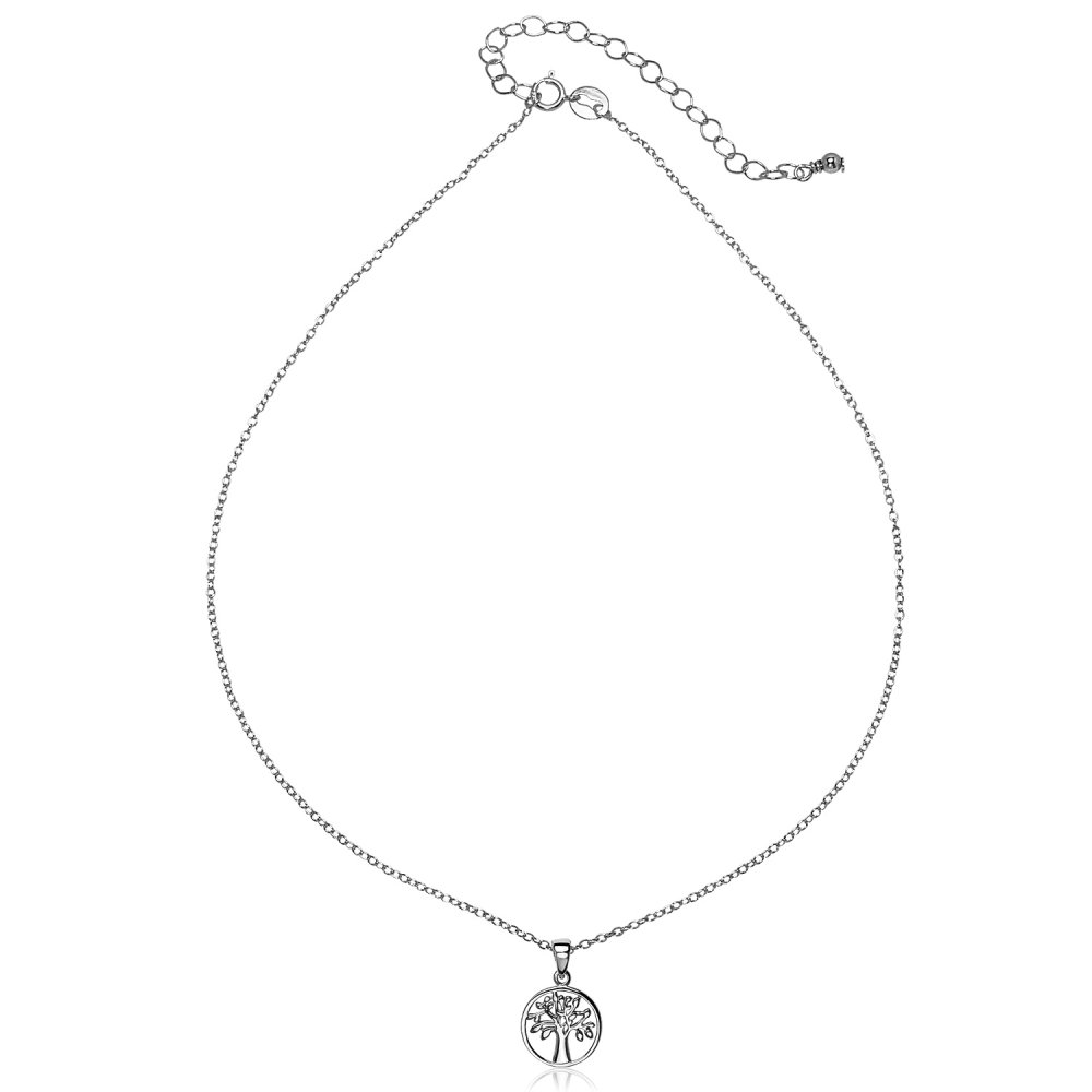 B. BRILLIANT Tree of Life Necklace for Women Sterling Silver Dainty Short Choker Pendant Charm