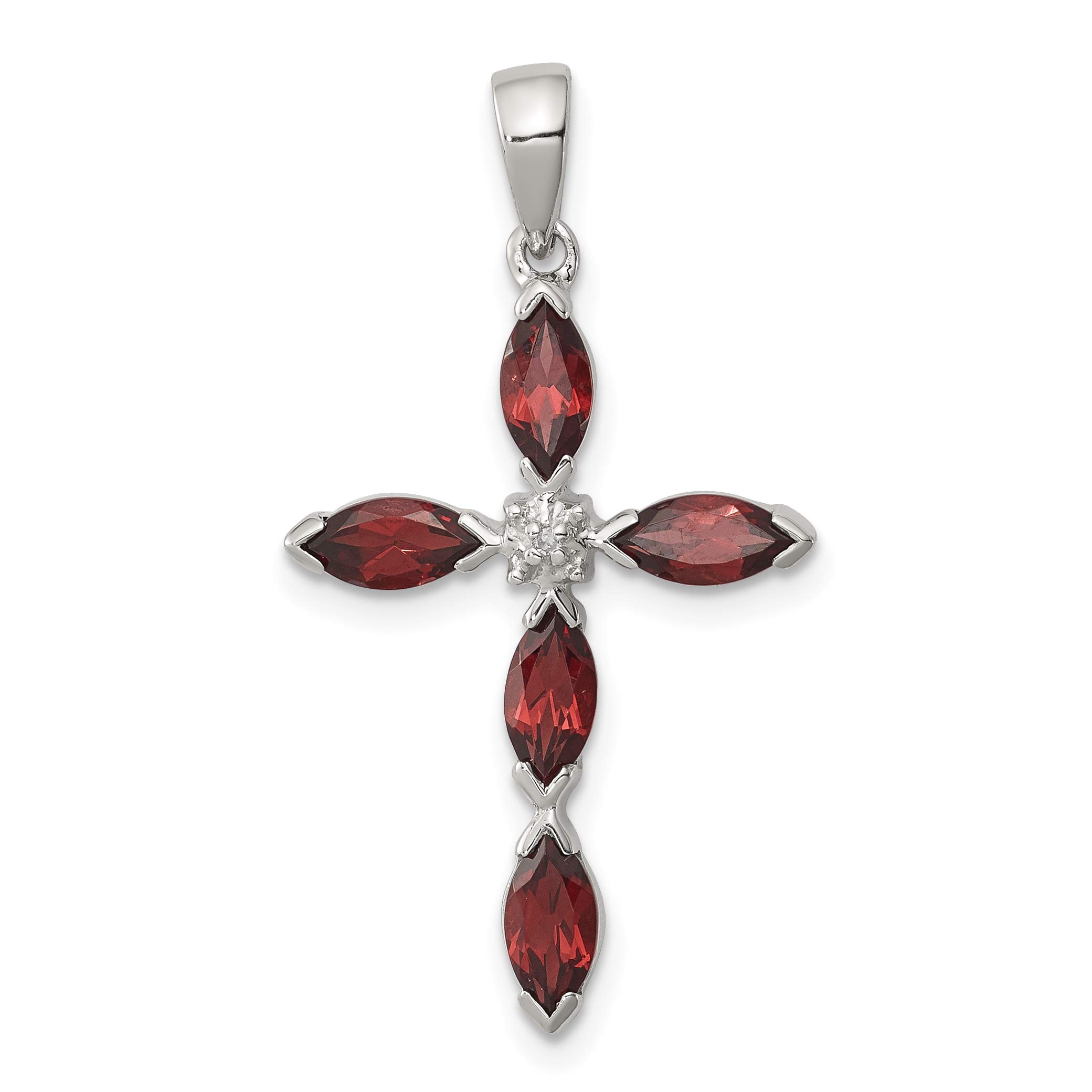 Jewelry Stores Network Garnet & Diamond Cross Pendant 25x17mm in 925 Sterling Silver 1.5ct 31x17mm