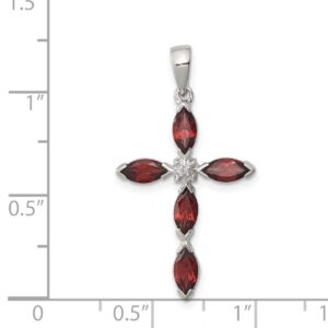 Jewelry Stores Network Garnet & Diamond Cross Pendant 25x17mm in 925 Sterling Silver 1.5ct 31x17mm