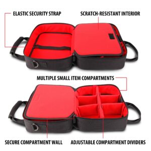 USA GEAR Carrying Case Compatible with Nintendo Switch, Gamecube Controller, Adapter, Pro-Controller, and More Gaming Accessories - Customizable Interior, Shoulder Strap, and Padded Interior - Red