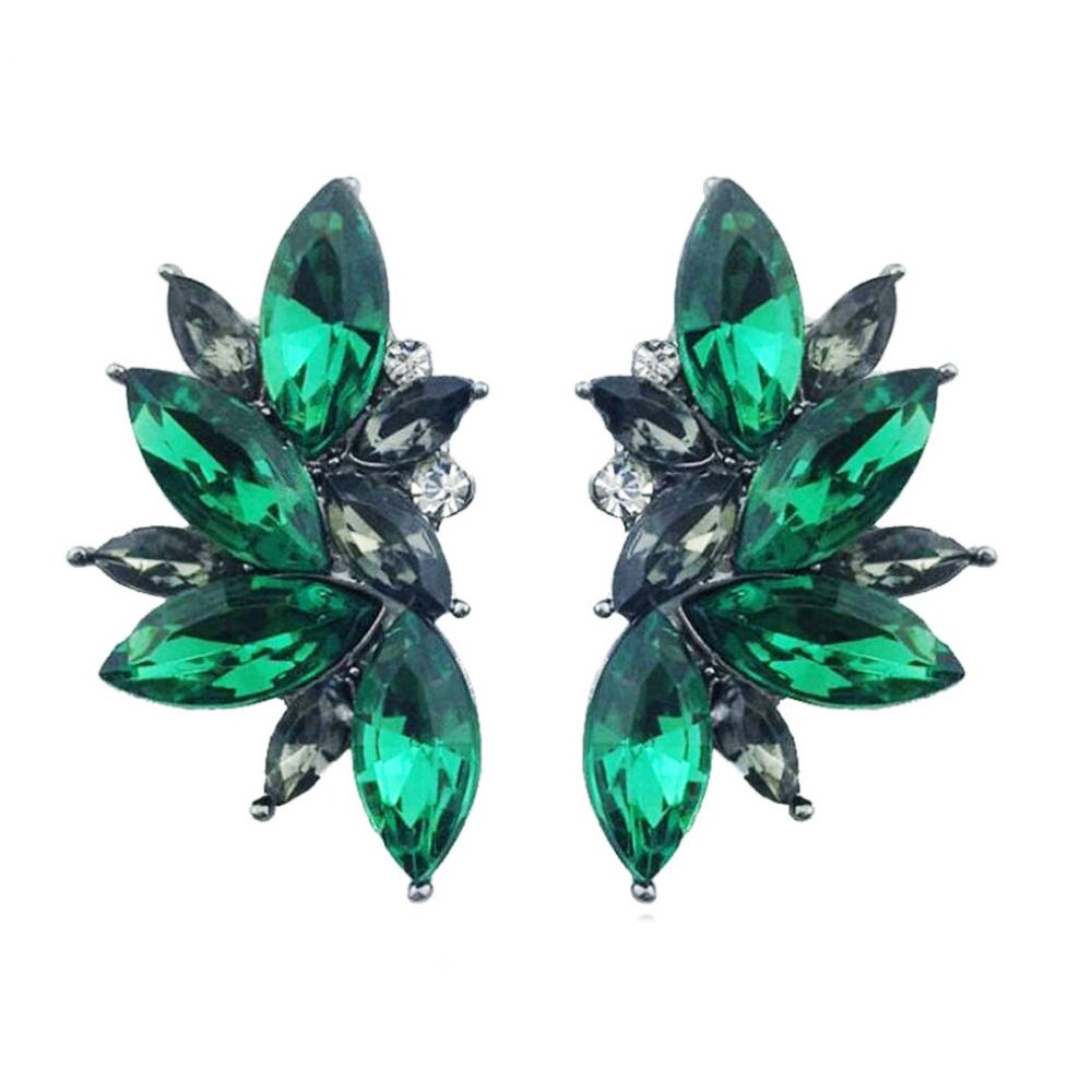 Art Deco Antique Vintage Style Dark Green Emerald Rhinestone Cluster Earrings