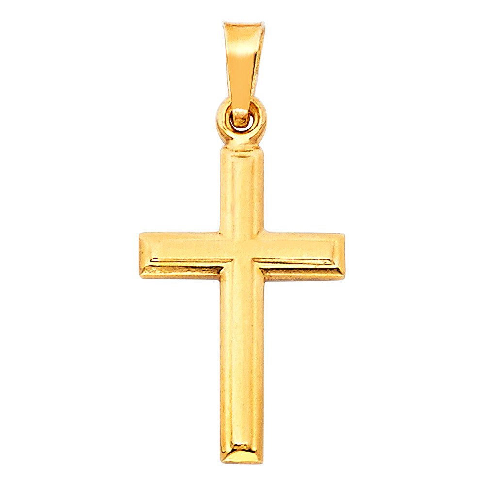 Ioka 14K Yellow Gold Cross Pendant with 1.2mm Singapore Chain Chain Necklace - 16"