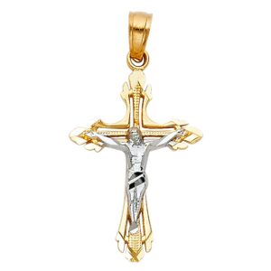 Ioka 14K Two Tone Gold Jesus Crucifix Cross Pendant with 1.2mm Singapore Chain Chain Necklace - 20"